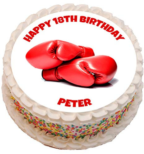 Boxing Gloves Personalised PRECUT Cake Topper 7.5 Inch Round Edible Icing Sheet Birthday Decoration