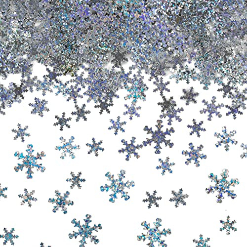 Gyufise 1500Pcs Laser Silver Snowflakes DIY Confetti Winter Table Confetti Snow for Holiday Xmas Wedding Winter Wonderland Frozen Party Christmas Party Sprinkles Decorations