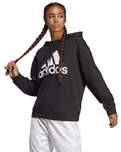 adidas Mujer Essentials Big Logo Oversized French Terry Hoodie, Black/White, M