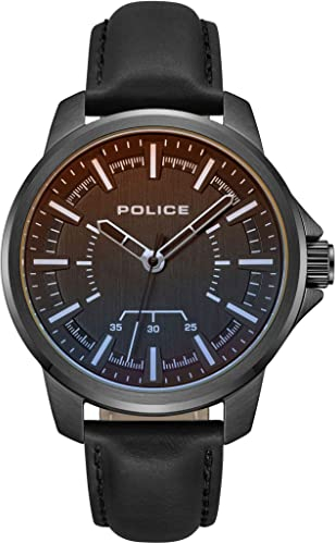Police Herren Analog Quarz Uhr mit Leder Armband PEWJA0004802