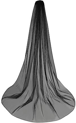 Heliltd Braut Hochzeit Schleier 118 Zoll lang 1 Tier Tropfen Schleier Kathedrale Brautschleier mit Kamm Kapelle Tüll Haarschmuck, Schwarz, 118 inch