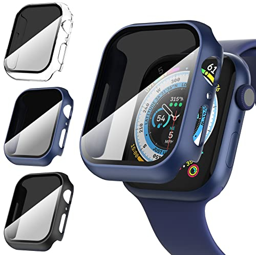Diruite 3-Pack Funda para Apple Watch Series 9/8/7 41mm Privacidad Protector Pantalla,HD Cristal Templado Protección Completa PC Dura Anti Espía Case para iWatch 41mm Protector