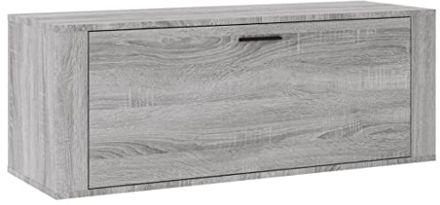 vidaXL Modern Wall-Mounted Shoe Cabinet in Grey Sonoma | Compact Space-Saving Design | Engineered Wood Construction | Wide Storage With Drop-Down Door