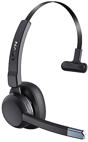 LEVN LE-HS015 Trucker Bluetooth Headset, Single Ear, Black, 5.2 Multipoint, Noise Cancelling Microphone & Mute Button, Bluetooth 2023
