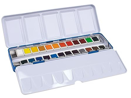 MILAN® Federmäppchen aus Metall, 24 Aquarellfarben, mittel godet