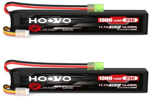 HOOVO Airsoft Battrie 1300mAh 3S 11.1V 25C Batterie Lipo Batterie Rechargeable pour Pistolet Airsoft avec Mini Prise Tamiya (Pack de 2)