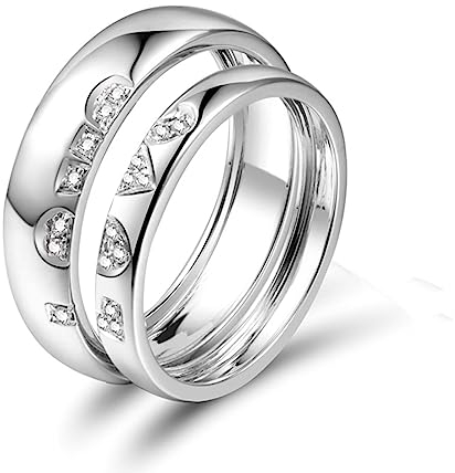 Verlobungsring Damen Herz, Eheringe Frau 18 Karat Weißgold Diamant 0.049ct Runde Form Puzzle Diamant für Geburtstag Größe 49 (15.6)