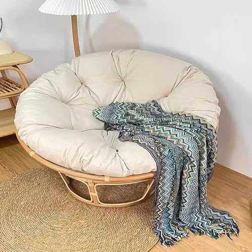 Papasansessel Kissen, Kissen für Hängesessel, wasserdichte Kissen Rund, Stuhlkissen Outdoor, Sitzkissen Gartenstuhl, GebrochenesWeiß, 60CM