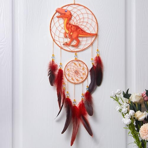 MHJY Attrape-rêves pour enfants, attrape-rêves mignon avec dinosaure purement grand fait à la main, accessoires de chambre à coucher, décorations de fête pour filles et garçons à suspendre au mur