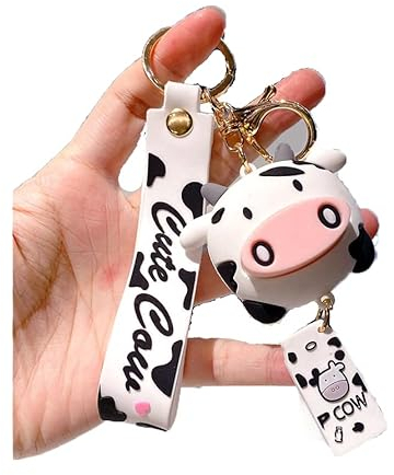 Cartoon Anime Doll Kuh Schlüsselanhänger niedlich Tasche Anhänger Persönlichkeit Zubehör Auto Kreativ Kleines Geschenk Weiß (White-Cow), weiß, One size