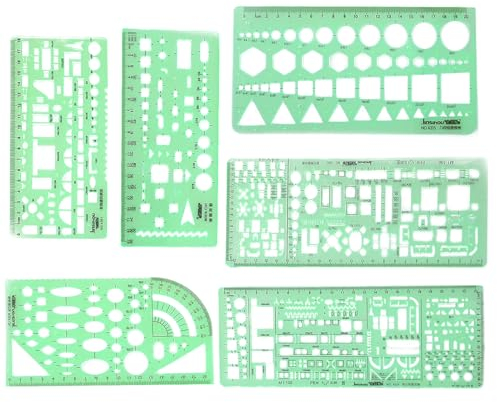 DOULEIN Technisches Zeichenschablone, 6 Stück Geometrische Zeichenlineale Architektur Geometrie Schablone Kunststoff Zeichenschablonenlineal für Büro und Schule, Gebäude,Zeichnung