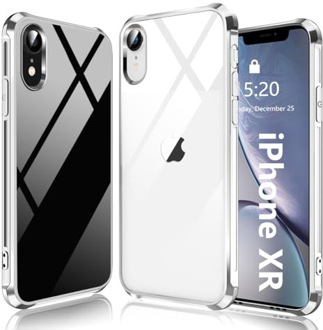 Ruayia Cover Trasparente per iPhone XR, Custodia iPhone XR Antiurto Sottile con Angoli Rinforzati, TPU Morbido Protettiva Case -6.1 Pollici-Argento Placcato