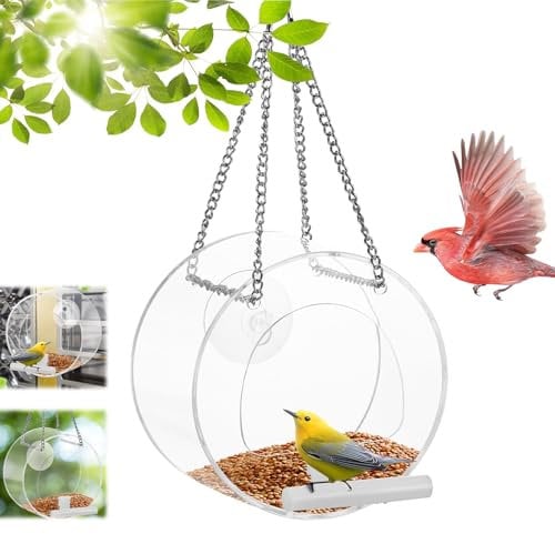 SUNJULY Window Bird Feeder, Window Bird Feeder With Strong Suction Cups And Chain, Can Be Hung And Sucked On The Window, Clear Bird Feeder For Window, Bird Feeders Suitable For Garden