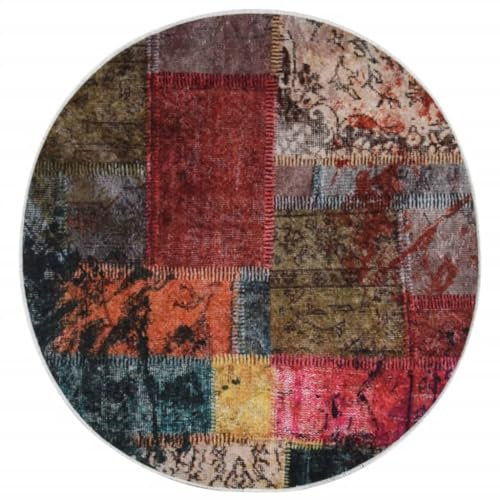 vidaXL Teppich, Waschbar Bodenteppich mit auffälligem Muster, Wohnzimmerteppich rutschfest Pflegeleicht, Kurzflor Matte Vorleger, Mehrfarbig Ø 200cm