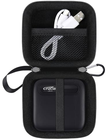 Lacdo Festplatten Harte Tasche für Crucial X6/X9 Pro/X10 Pro Portable SSD 500GB 1TB 2TB 4TB USB 3.2 External Solid State Drives Eva Tragbare-Kabeltasche Wasserdicht Stoßfest Zubehör, Schwarz+Schwarz