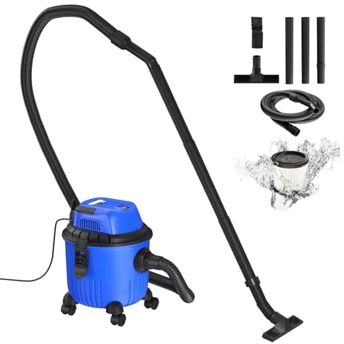 Wet & Dry Vacuum Cleaner 15L Container with Accessories Chip Wood Dust Cleaner with 16KP Suction Force and 1.5M Hose Portable Wet and Dry Vacuum for Car Garage Workshop Home 800W Blue