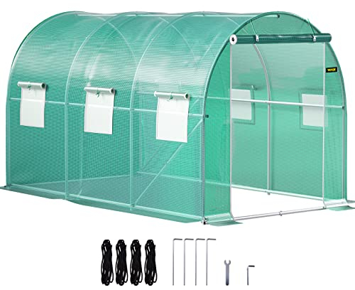 VEVOR Invernadero de Túnel 3,7 x 2,1 x 2,1 m Invernadero de Jardín Tipo Túnel con 6 Ventanas de Malla Marco de Acero Invernadero Caseta de Jardín Huerto Blanco para Cultivo de Plantas Flores Verduras