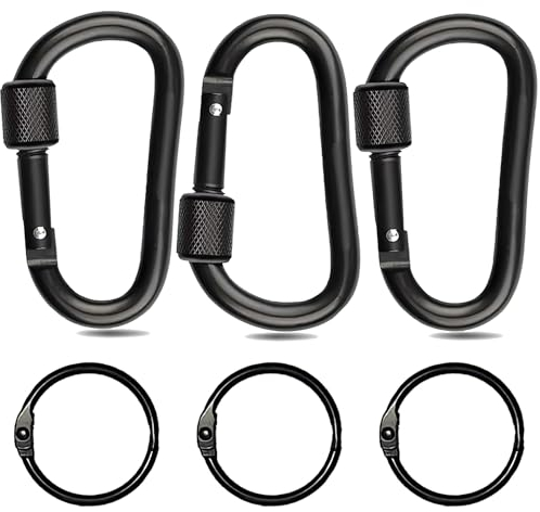 3 Pcs Screw Lock Key Carabiner Carabiner Clips Screw Lock Key Carabiner Small Carabiner Clips for Camping Hammocks Hiking Backpack Pet Leash(5.7x3.1cm/2.24x1.2 in)(Black)