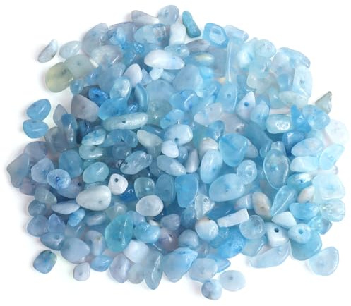 500Pcs Aquamarine Crystals Chips, 5-8mm Gemstone Beads, Irregular Natural Crystal Beads for Jewellery Making, Drilled Tumbled Chips for Bracelet Making