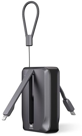 ZLOS Power Bank, 22,5W Powerbank 10000mAh mit 2 Integrierten Kabeln, LED-Anzeige, Externe Handyakkus PD 3.0 QC 4.0, 1x USB-C-Anschluss, 1x USB-A-Anschluss, Kompatibel mit iPhone, Samsung und mehr