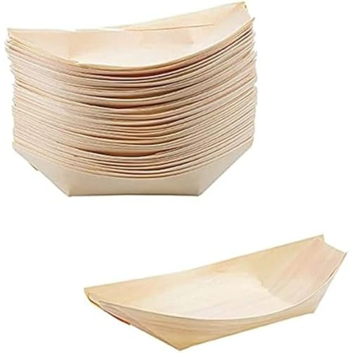 Generico 50 100 200 barchette finger food monouso in legno di pino 13x7,5cm - ciotoline per aperitivo naturale pagoda - ciotole stuzzichini aperitivo (50 pezzi)