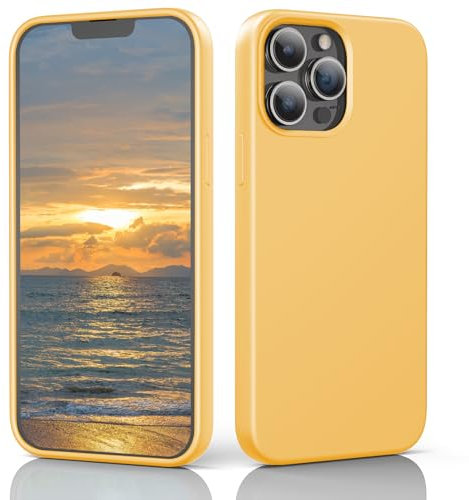 TIIXXE Silicone Case Compatible with iPhone 13 Pro Max case Soft Ultra Slim Protective Shockproof Liquid Silicone Phone Case,Anti-Scratch Microfiber Lining, 6.1 Yellow