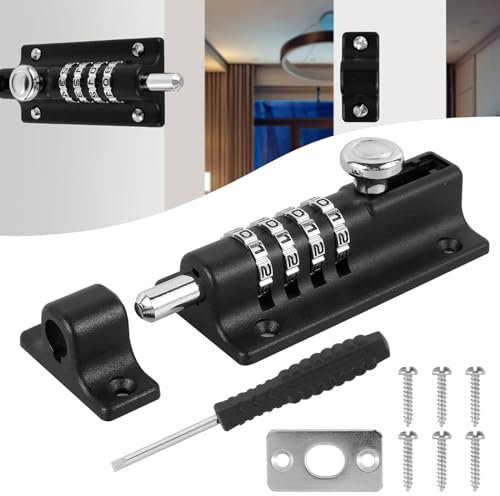 4 Digit Combination Bolt Lock, Security Gate Latches, Heavy Duty Sliding Door Lock, Anti Tampering Screws, Rustproof Shed Bolt with Screwdriver for Garden Gate, Patio, Sheds, Warehouses
