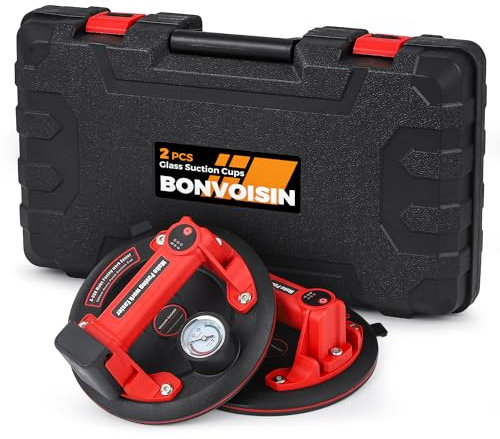 Bonvoisin Ventosa Elettrica per Piastrelle 2PCS, 440lbs/200kg Capacità di Carico, con Batteria al Litio 3000mAh, con Manometro, per Vetro/Finestra/Acciaio/Pietra/Legno (EU)