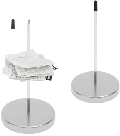 Voarge 2 piezas Spike para recibos, factura horquilla, porta recibos, recta larga caña porta tarjetas Spike, para recordatorio, puerta, restaurante, café, oficinas (plata)