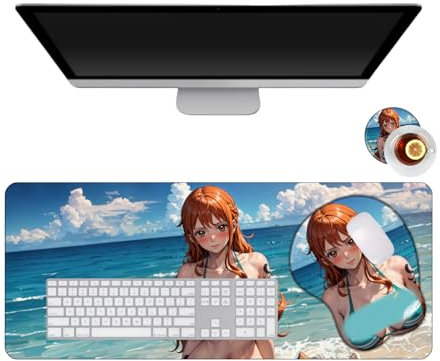 One Piece NaMi Anime Keyboard Mouse Mat Set, Waterproof Gaming Keyboard Mouse Mat with Wrist Support Cute Stereo Pattern Cute Soft Mouse Pad