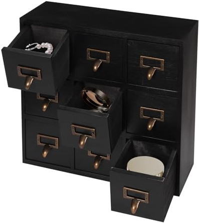 Schubladen Apotheker Schrank Apotheker-Holz-Vintage Schubladenbox mit 9 Schubladen für Schlafzimmer Büro und Küch -Unterbau Schublade für Aufbewahrung von Schmuck Kleinteilen, und mehr(Schwarz)