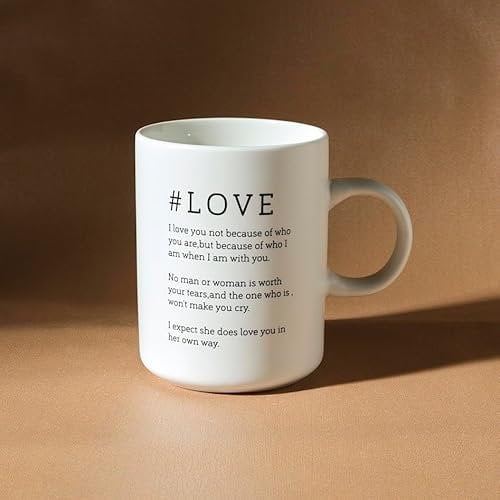 KARACA Tomris Love Porcelain Mug, Large Tea Cup or Coffee Mugs, Romantic Text Design, Ideal for Valentine's Day, Anniversaries, or Everyday Use, Dishwasher Safe, 370 ml, White, Single
