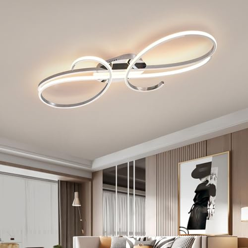 AIAO Deckenleuchte Moderne Deckenlampe LED Dimmbar Wohnzimmerlampe Deckenlicht Minimalistisch Innen Beleuchtung Mit Fernbedienung For SchlafzimmerLampe Korridor Licht Pendelleuchte(Chrome,100cm)