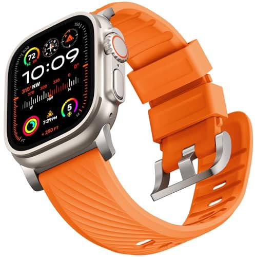 Bandletic Compatible with Apple Watch Ultra 2 Strap - 49mm 46mm 45mm 44mm 42mm Compatible with Apple Watch Straps, Metal Connector Sport Bands for iWatch Strap Series 10/9/8/7/6/5/4/3/2/1/SE, Orange