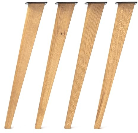 The Hairpin Leg Co. Tapered Oak Table Legs, 71cm, Hard Wax Oil, Set of 4 | Desk/dining; 36mm solid European oak; tapered angled profile; 110x120mm plates; screws & guide; indoor only