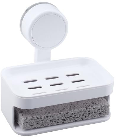 SenaiMy Porte Savon Ventouse,Boîte à Savon à Ventouse,Porte-Savon sans Poinçon avec éponge pour la Cuisine,Salle de Bain (Blanc)