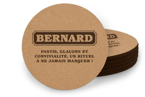 Lot de 6 Dessous de Verre en liège personnalisés - Design Pastis - idée Cadeau Originale