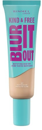 Rimmel London Kind & Free BLUR IT OUT Mattierende Foundation, 001, Fair Porcelain, Ganztägiger Glanzkontrolle, Make-up mit leichtem Matt-Finish, 30 ml