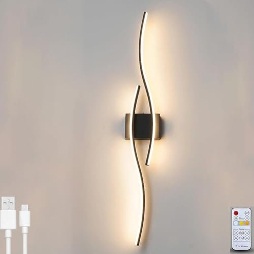 LOGT 10W LED Akku Wandleuchte Ohne Bohren 80cm Lang Wandlampe Innen Dimmbar mit Fernbedienung Kabellose Wandbeleuchtung USB Wiederaufladbar 6000mAh mit Timing Nachttischlampe für Wohnzimmer