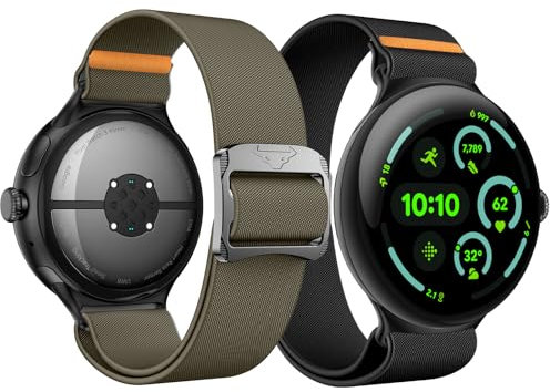 Kamita [2Stück] Nylon Sportarmband für Google Pixel Watch 3 45mm, Verstellbare Elastisch Sport Armbänder für Damen und Herren, Geflochtenes Trail Loop Ersatzarmbänder für Pixel Watch 3 (Schwarz+Grün)