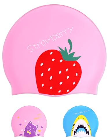 Bonnet de Bain Enfant, Bonnet Piscine Enfant en Silicone étanche pour Filles et Garçons, pour Cheveux Longs et Courts, Adolescents de 6 à 14 Ans