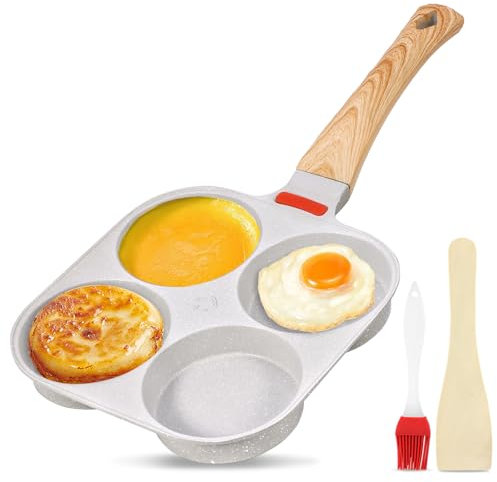Poêle à 4 Emplacements, Poêle à Pancakes et Omelette Antiadhésive, Multifonctionnel Poêle Pancake pour Omelette, Pancakes, Hamburger, Petit-déjeuner Oeuf Au Plat, pour Cuisinière à Gaz et Induction