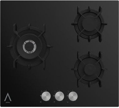 ALPHA Placa de Gas URANO ELITE Cristal Negro. Encendido Automático, Wok, Parrillas de Fundición. **Alta Gama**