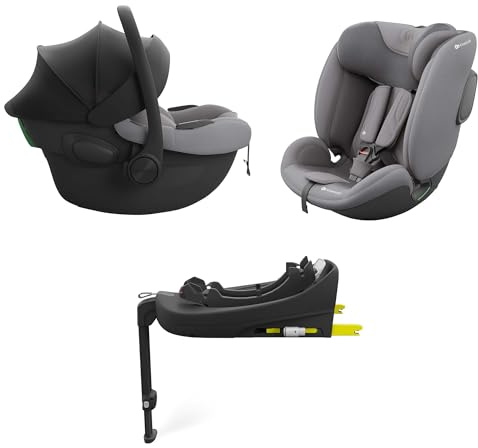 KINDERKRAFT ENDURA SAFE MODULAR SYSTEM, 3in1, für Kinder und Säuglinge, Autokindersitz, drehbare Basis (90°), ultraleicht (3,2 kg), Premium-Polsterung, Kopfschutzsystem, Grau