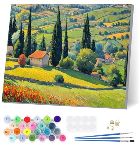 EOBROMD Peinture Numero Adulte Paysage Rustique avec Cadre, Paint by Numbers avec Pinceaux Peintures Acryliques, Kit de Peinture à l'huile sur Toile pour Décoration de la Maison 30x40cm