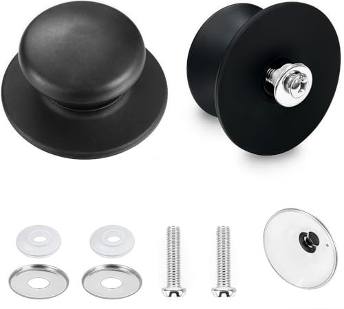 Heanvmyss 2 Piezas Pomo Tapa Olla,Manija de Tapa de Olla,Perillas Pomo Recambio Tapadera Universales de Repuesto con Tornillos para Tapadera Utensilios Cocina(Negro)