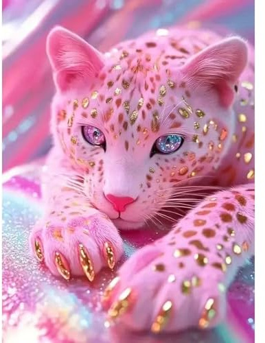 5D Diamond Painting Leopard Pink,5D DIY Tier Diamant Painting , Steinen für Erwachsene,5D Runde Steine Diamant Painting, diamond art kits for adults Anfänger Geeignet, für Zuhause Dekor (30x40cm)