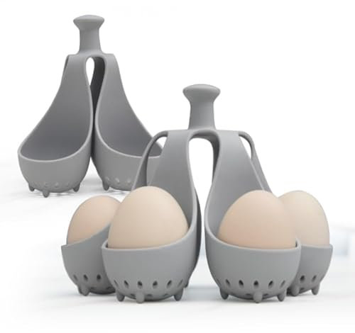 Cuocere per uova e vassoio refrigerante in silicone alimentare – Stampo per uova a guscio con sistema di gocciolamento rapido, rimuovere facilmente le uova (6Grids)