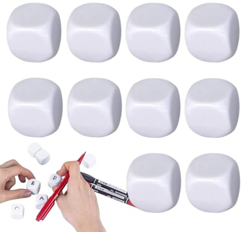 Acryl-Schreibwürfel Blank - 10 mal weiße runde Würfel | Sechsseitige weiße Würfel zum Schreiben von Zahlenaufklebern, personalisierten Spielstücken, mathematischen Zählwerkzeugen