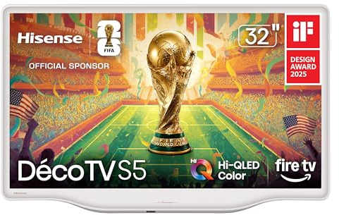 Hisense 32-Inch S5 DécoTV Series Hi-QLED FHD Smart Fire TV (32S5QF, 2025 Model) - Versatile Fit, Hi-QLED Color, Art-Inspired Design, Fluid Central Stand, DTS Virtual: X, Stream Live TV Without Cable